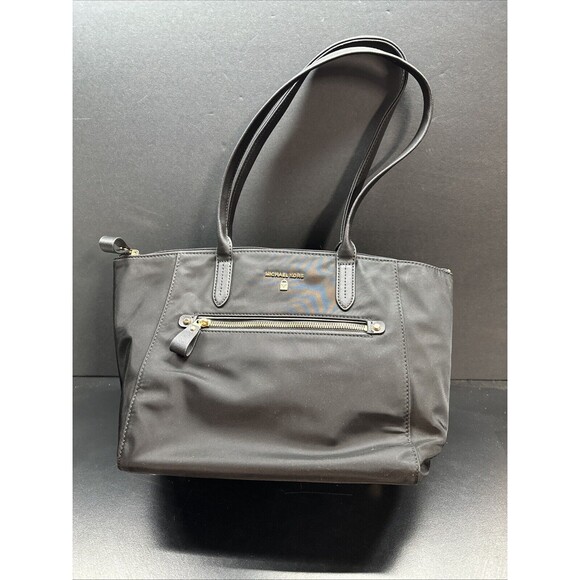 Michael Kors Tote Shoulder Bag Black Exterior Pockets Gold Hardware - Picture 1 of 8
